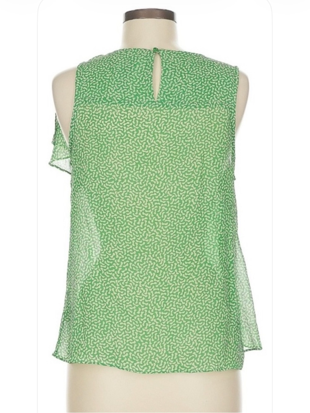 HD in Paris Anthropologie Green Print Asymmetrical Ruffle Sleeveless Top Size 8 - Picture 2 of 9